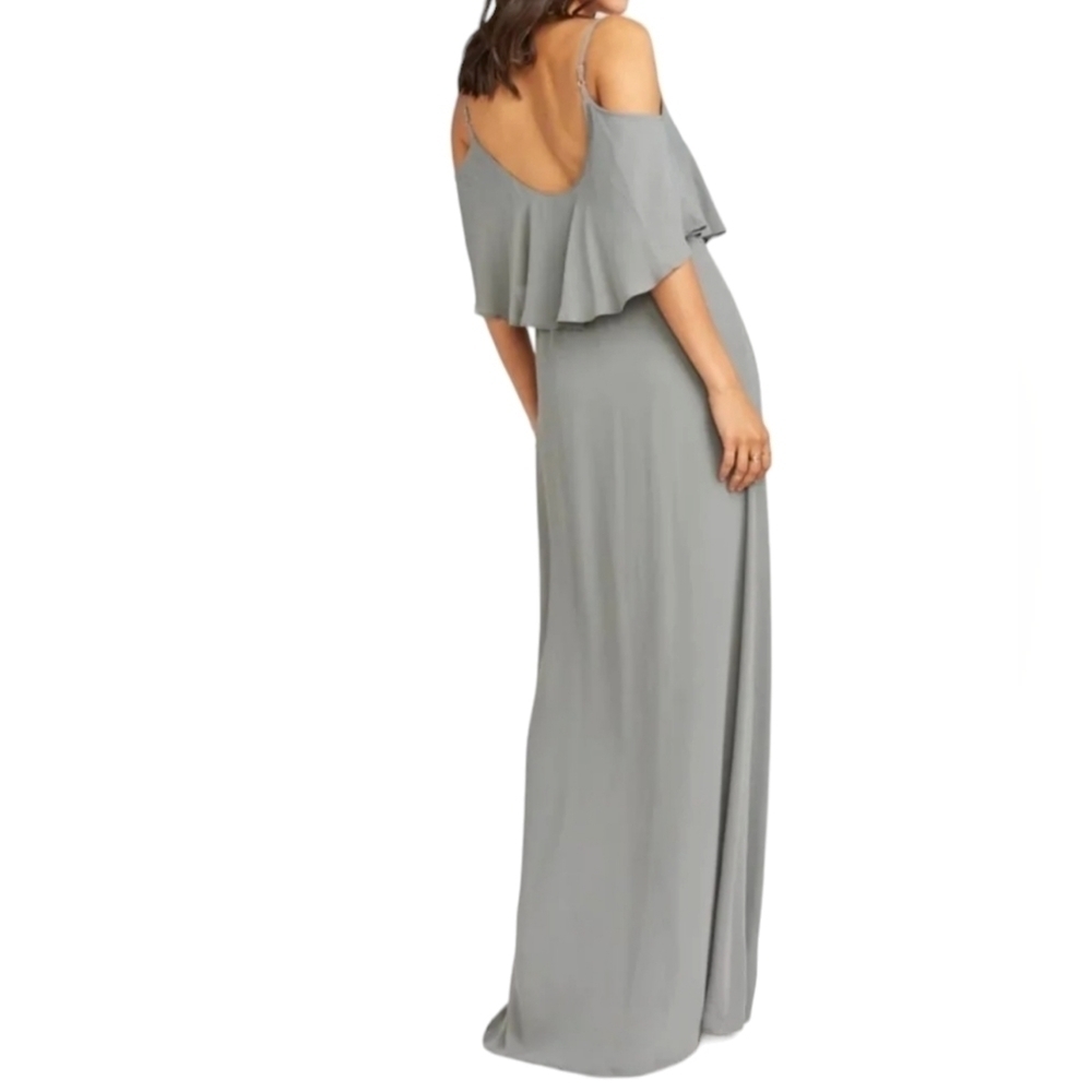 Show Me Your MuMu Caitlin Ruffle Cold Shoulder Maxi Dress in Dove Grey - Picture 3 of 5